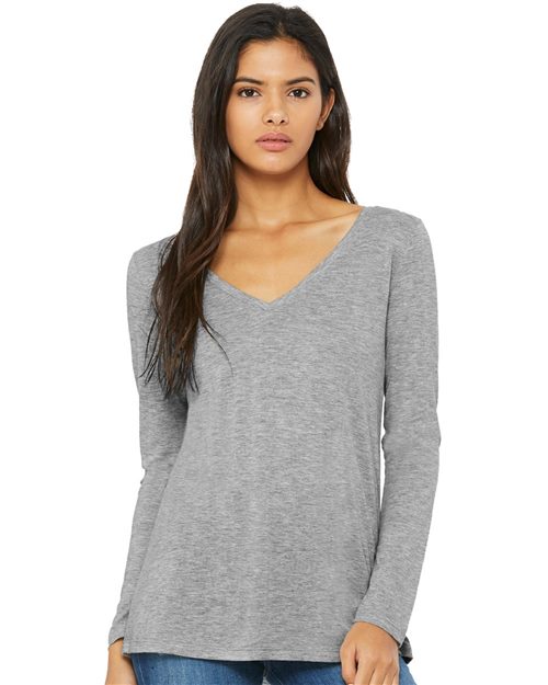 Women's Flowy Long Sleeve V-Neck T-Shirt - 8855