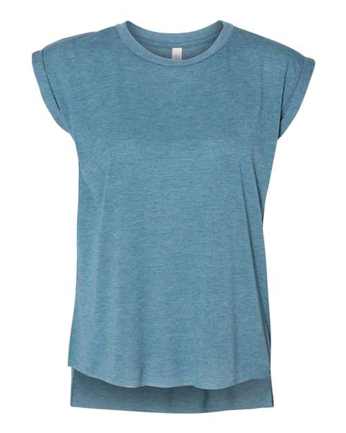 Women’s Flowy Rolled Cuffs Muscle T-Shirt - 8804